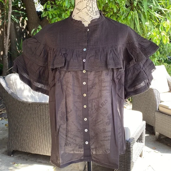 NWT Spell Dove Lace 💯Organic Cotton Blouse in Midnight size medium - Picture 6 of 14